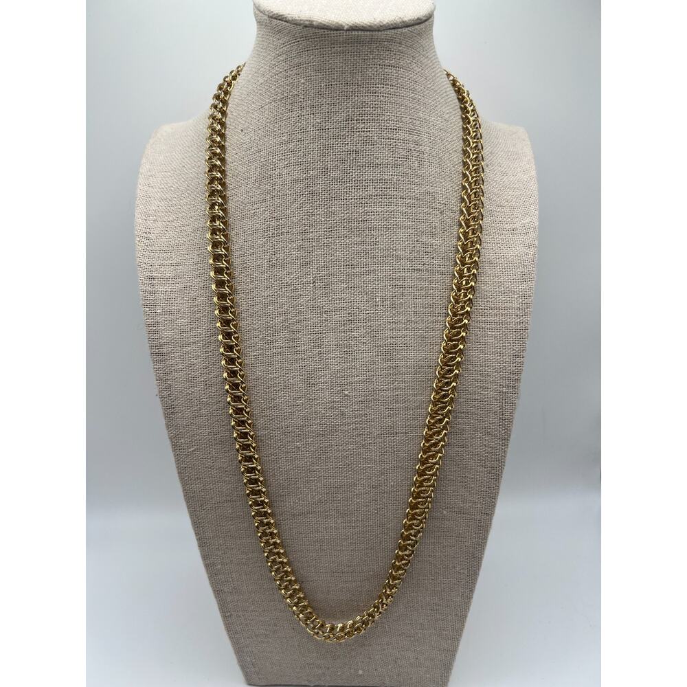 Gold‎ Tone Woven Chain Necklace 24" Layered Link Statement Chain